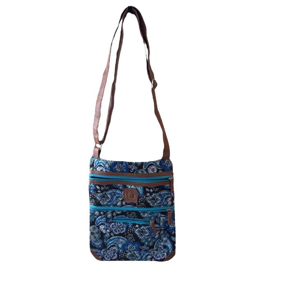 Stone Mountain Blue Black Paisley Quilted Lockport Crossbody